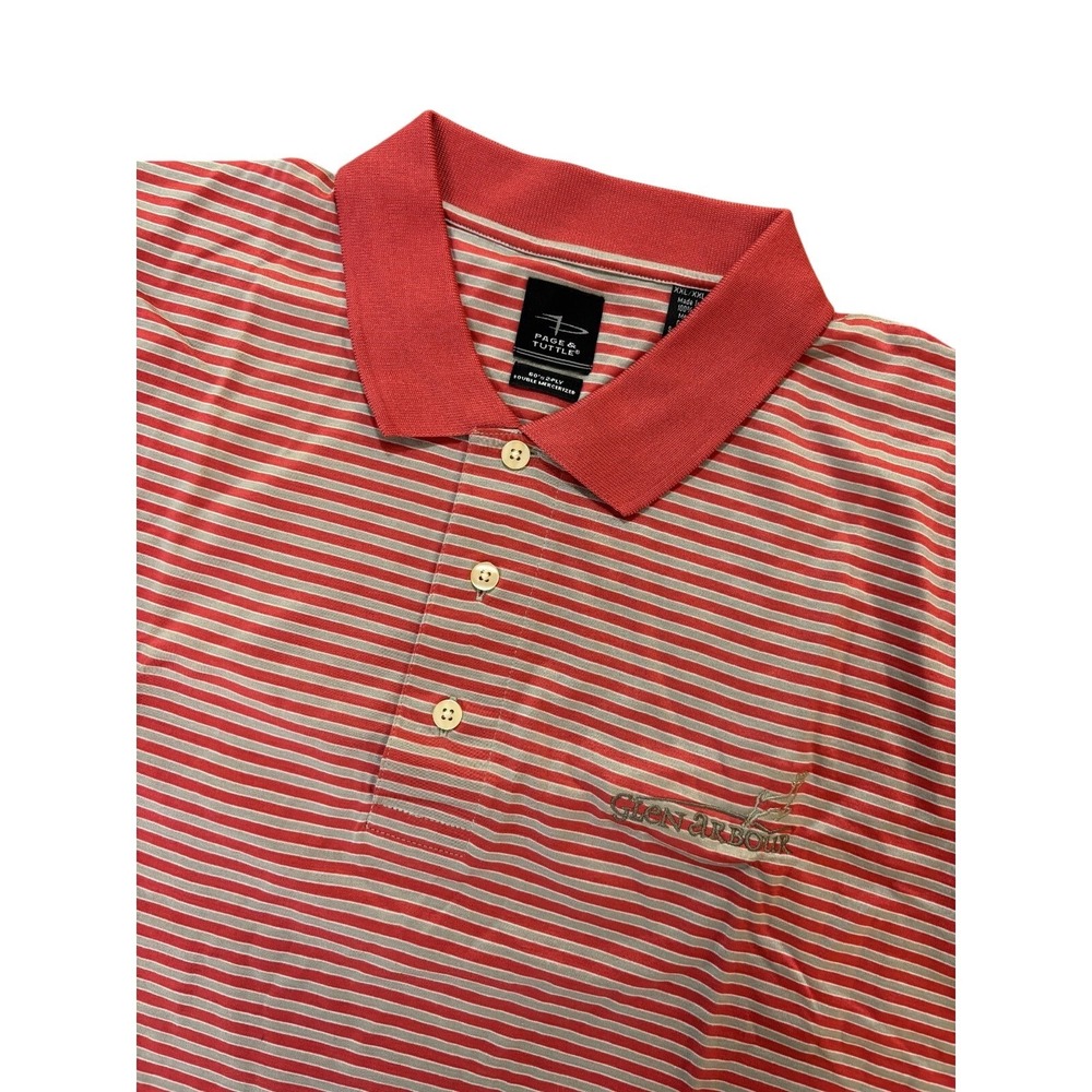 PAGE & TUTTLE Glen Arbour Mens XXL Red White Striped Polo Shirt Mercerized‎